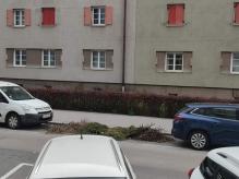 ein Parkplatz seit Montag, den 07.08.2023 durch Heckenschnitt und Äste in der Mozartstraße 13 blockiert