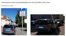 Langzeitparker auf den Kurzeitparkplätzen vor dem Käthe-Luther Kinderhaus