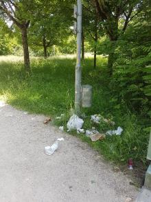 Restmüll im Bereich des Inselpark Wehrd, hier: Müll neben dem  Papierkorb